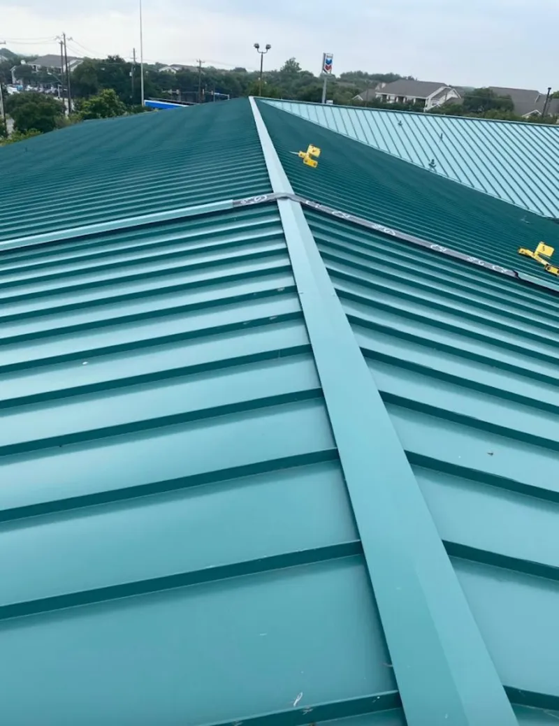 Green commercial metal roof ridge and valley for Metal Roof Repair in Alondra Park